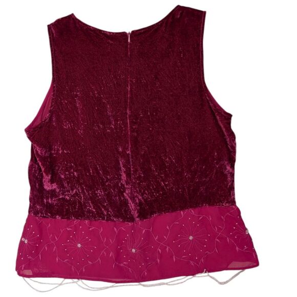 Holt Renfrew Berry Pink Embroidered Viscose Velvet Sleeveless Top Beaded Medium - Picture 9 of 13